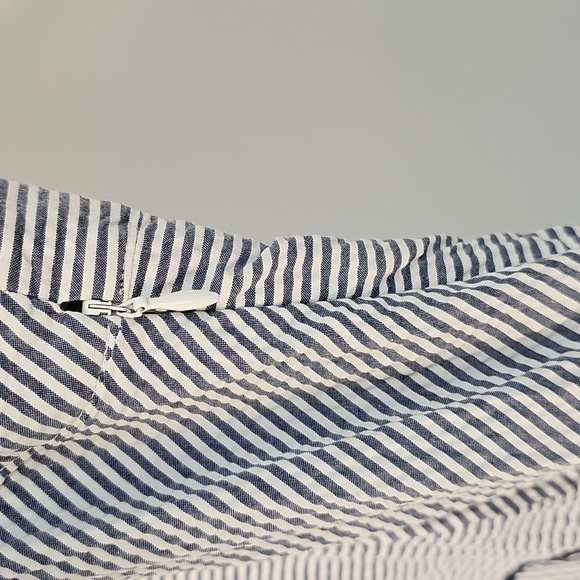 Lands' End Blue & White Seersucker Pinstriped Nautical Lined Dress wSide Pockets - Picture 7 of 15